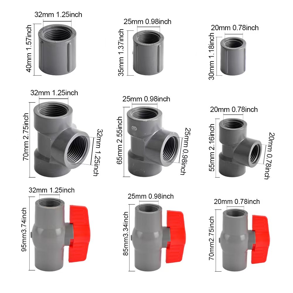 1/2 3/4 1 Inch PVC Pipe Female Threaded Connector Plastic PVC Straight Elbow Tee Aquarium Fish Tank Water Supply Adapter