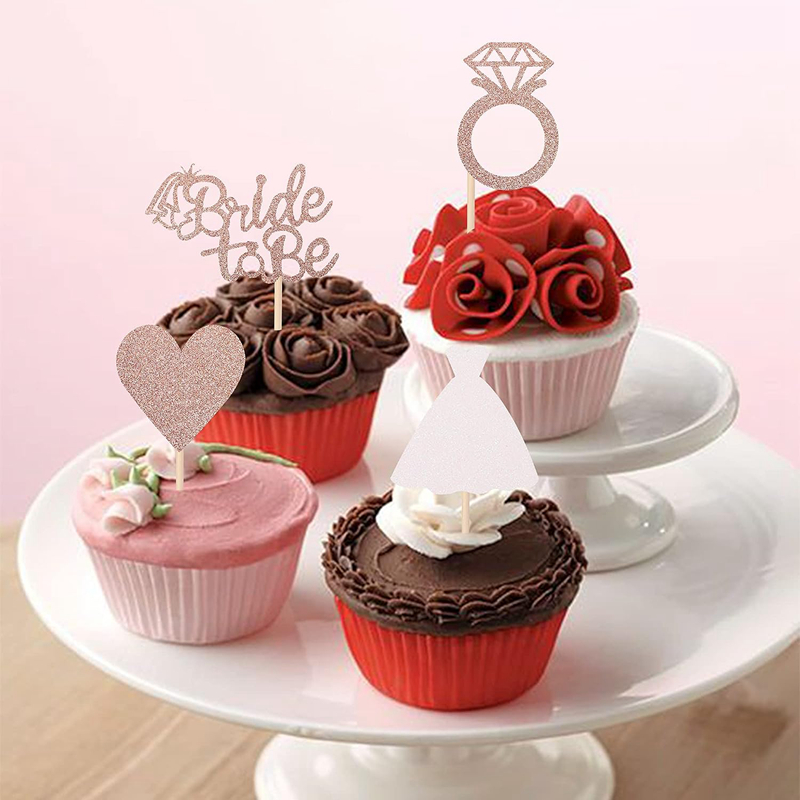 12/noiva para ser cupcakes de anel de diamante Decorações de bolo de chuveiro de noiva de casamento de diamante Bacharelte Rose Bachelorette Party Supplies