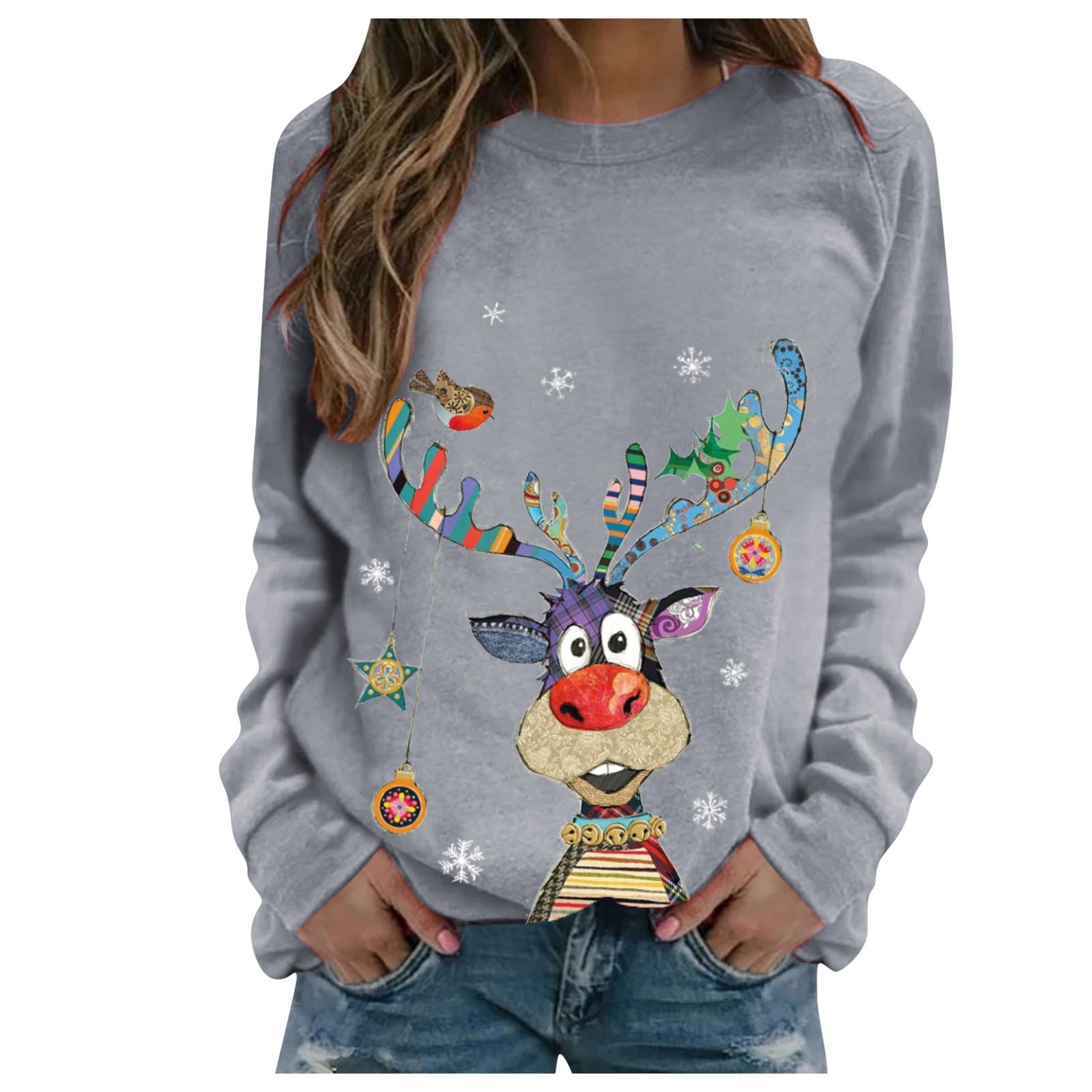 Sorto de moletom impressa para mulheres de Natal Jumpers suéters de Natal Tops