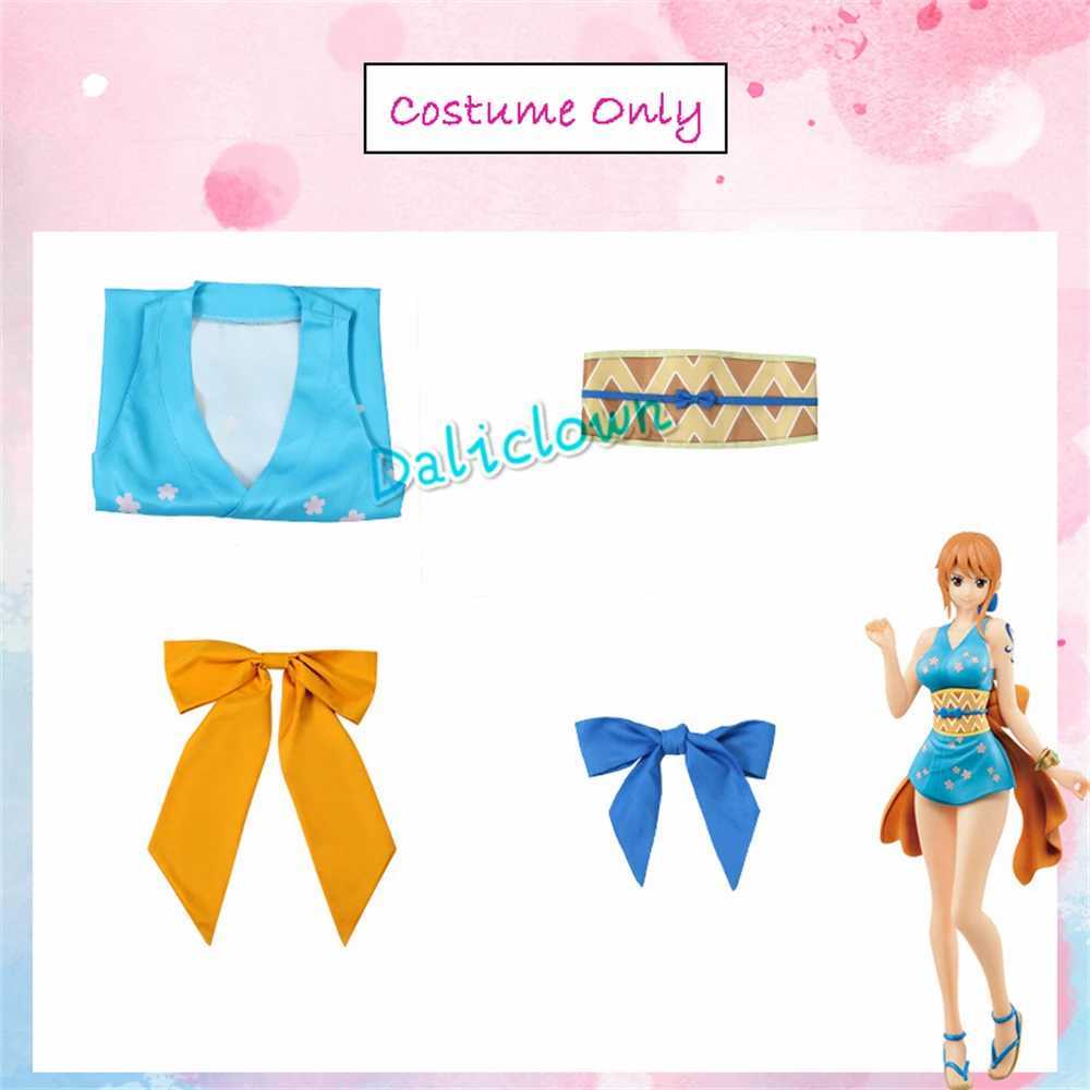 Anime kostymer anime wano country nami cosplay costume wanokuni nami sexig kimono klänning halloween kostym peruk för kvinnor 240411