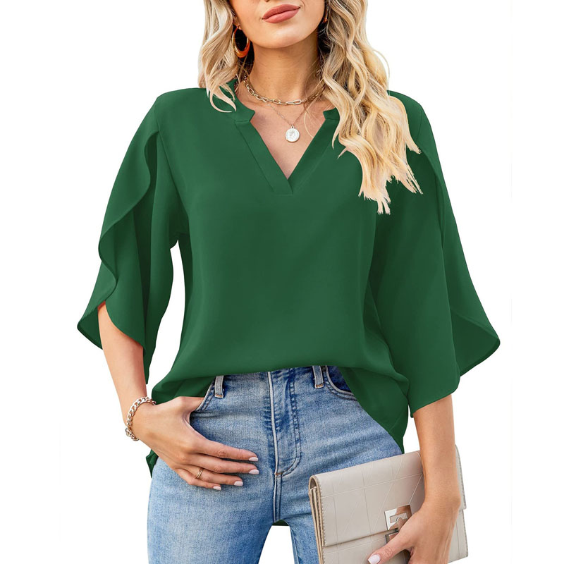 Chiffon Blouses voor dames 3/4 Mouw Summer Grade Tunic Tunic Tops Casual Losse V Neck T-Shirts 2404121