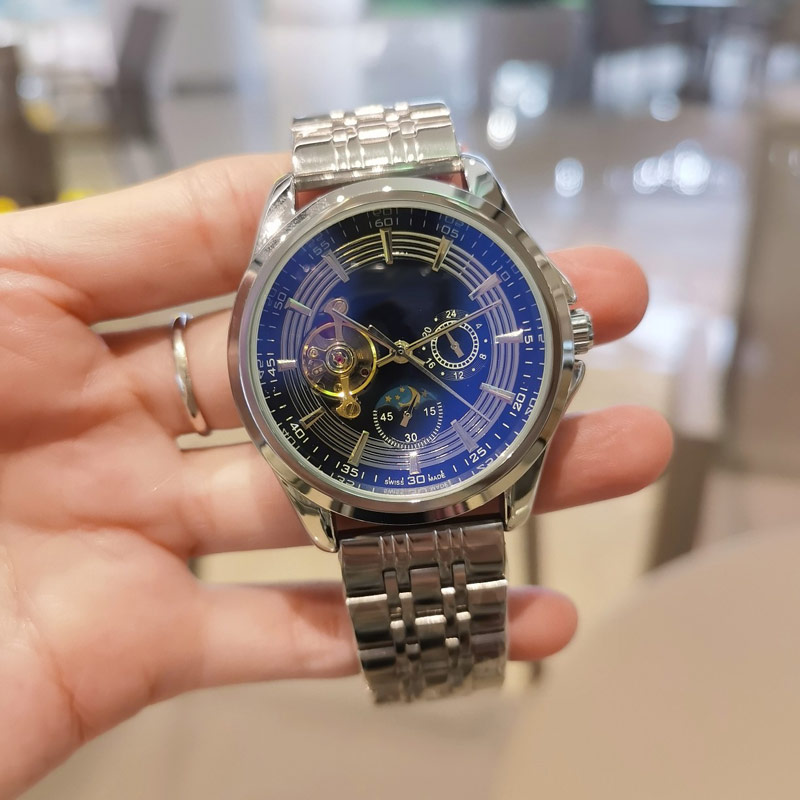 Luksusowe męskie zegarek faza księżyca najlepsza marka moda Mężczyźni mechaniczne automatyczne zegarki Wszystkie stali nierdzewne opaski wodoodporne na rękę koła zamachowego dla mężczyzny noworo