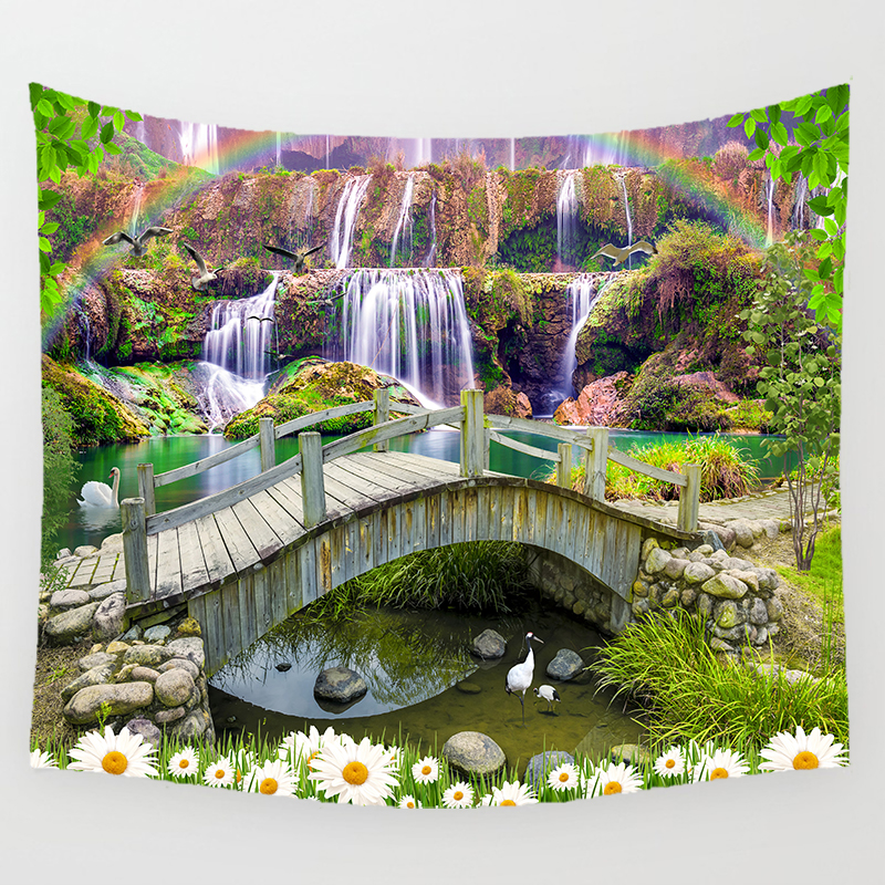 Paesaggio di bellezza Rainbow Mountain Waterfall Wall Art Autestry Camera da letto Sfondo la parete casa Abete