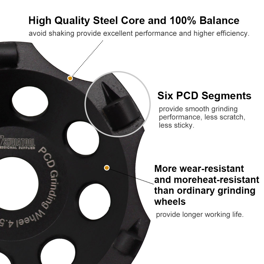 SHDIATOOL DIA 115/125 mm slijpen Cup Wheel Zes PCD -segmenten schurend polykristallijne verwijderde epoxycoatinglijmgat 22.23 mm
