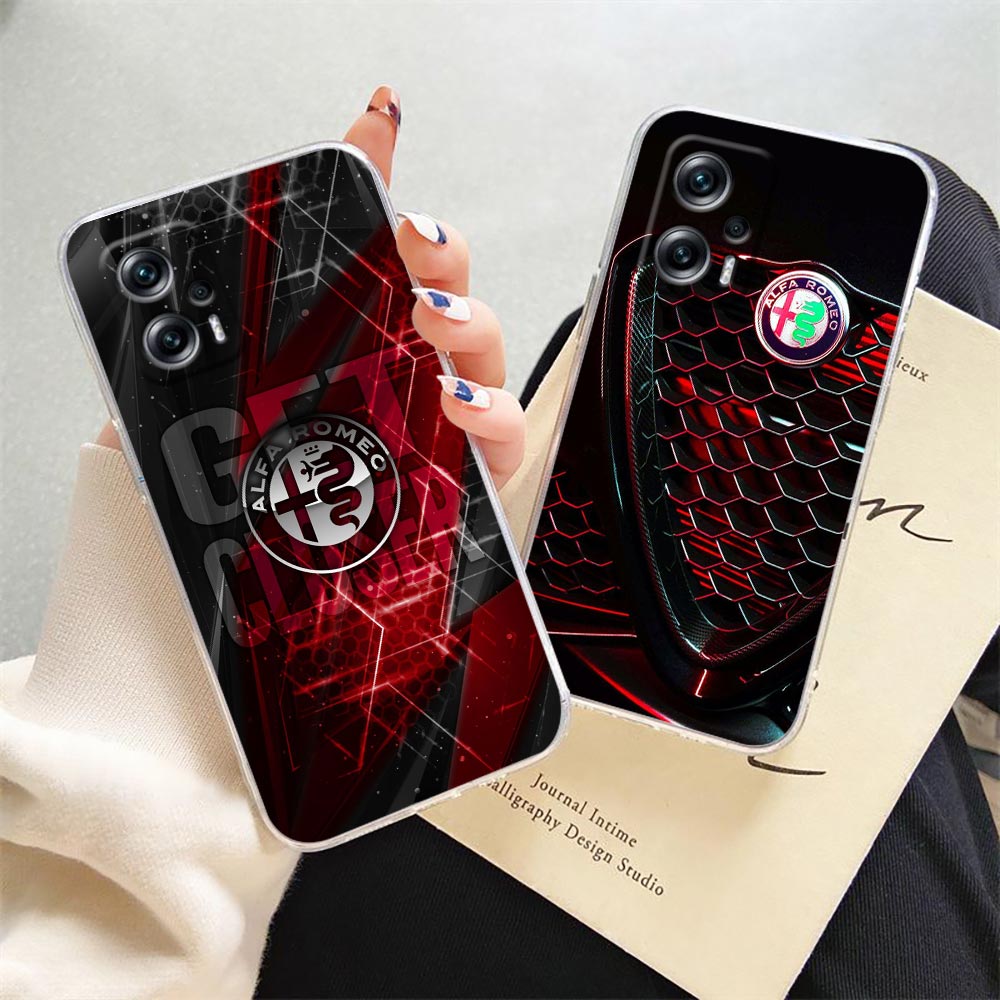 控えめな高級A-Alfa Romeo Redmiの明確な電話ケースNote 12 11 11t 11e 10 9 8 7 Pro Plus 5G Case Funda Coque Capaシェルカバー