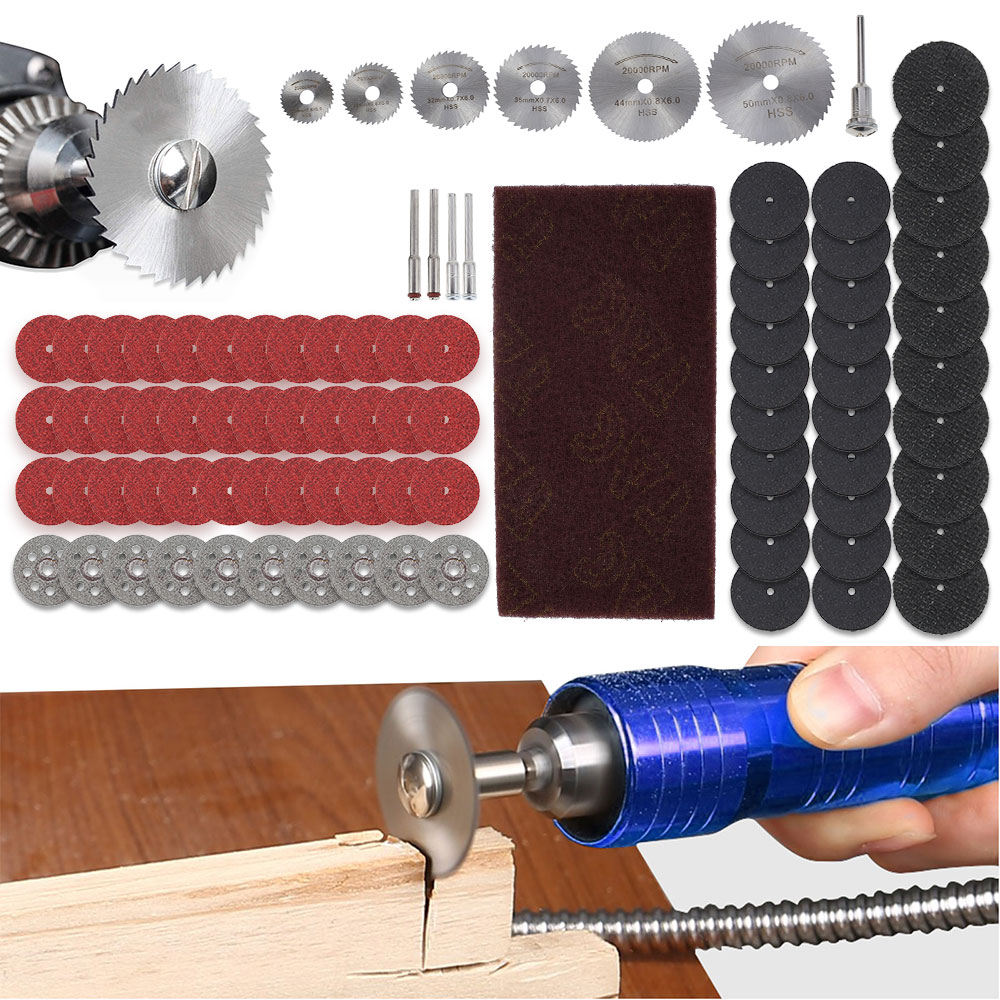 88st Cutting Wheel Set HSS Circular Saw Blade Wood Plastic Metal Cutting Disc Hjul för mini Drill Rotary Tool Tillbehör