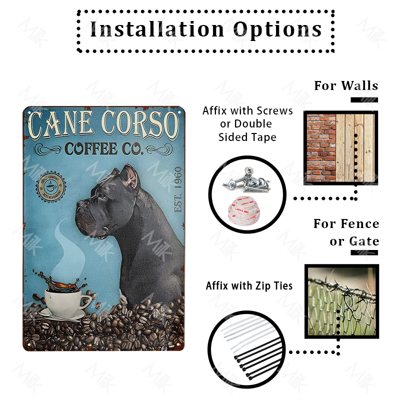 CANE Corso Dog Retro Metal Placa Funnamente Pet Vintage Decorativa Sinal Decoração de parede Decoração Garage Bar Pub Club Kitchen Homem Homem Caverna