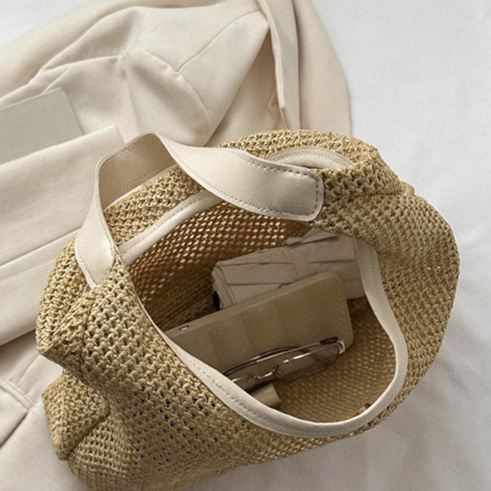 Beach Bag High Capacity Shoulder Bag Double Handles Tote Bag Hand-woven Top Handbag Space-Saving Women Bag Summer Straw Bag