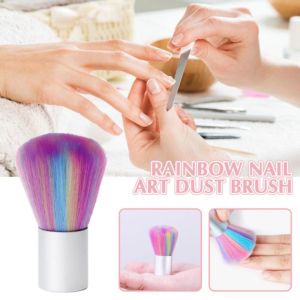 Rainbow Nail Art Dust Brush Soft Glitter Powder Remover Pen Borsts Cleaner Nail Acrylic Brush Remover Handle Rosestones F9E0