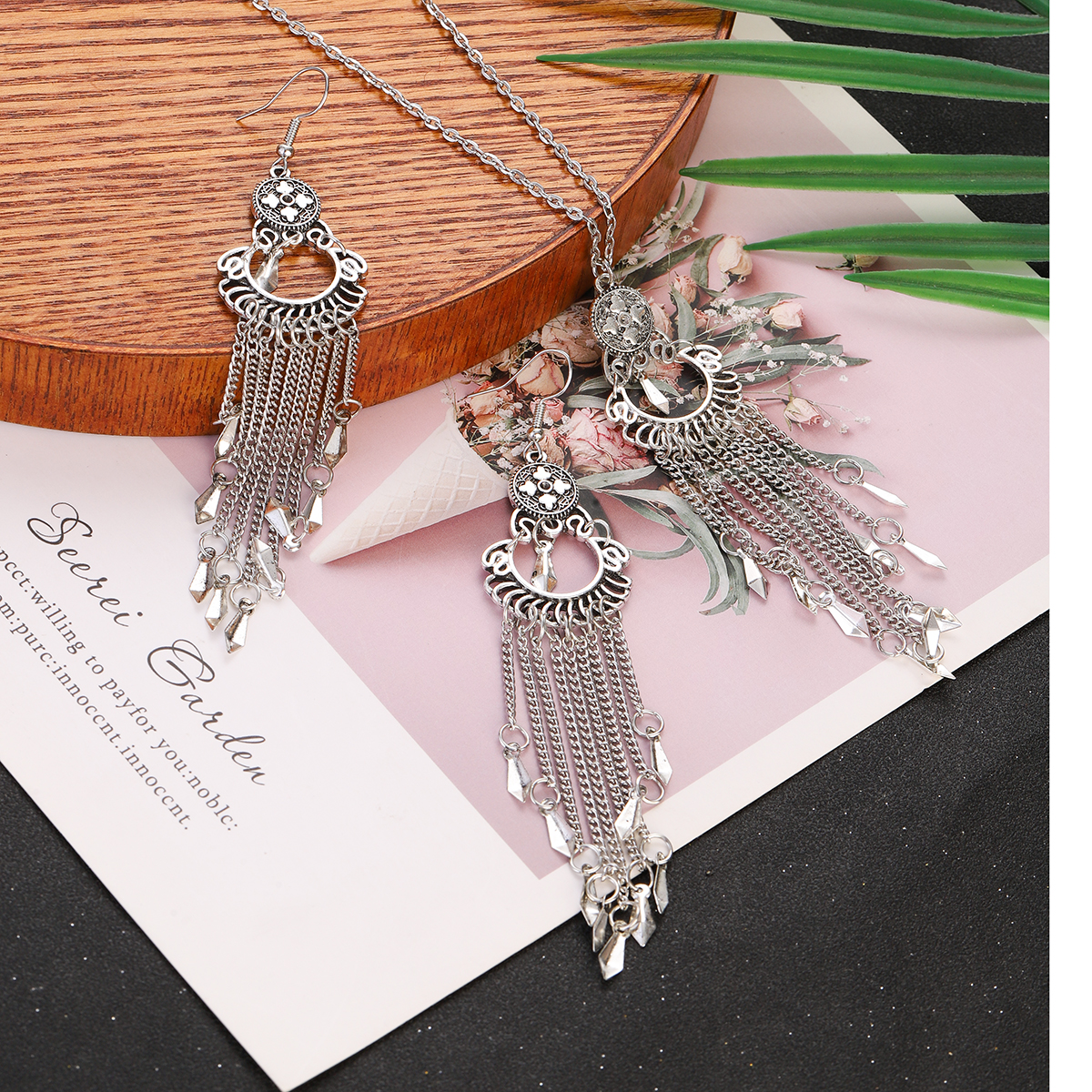 Nuovo colore etnico in argento a longeringa set di orecchini set vintage geometrico intagliato in goccia di goccia di goccia gioielli indiani