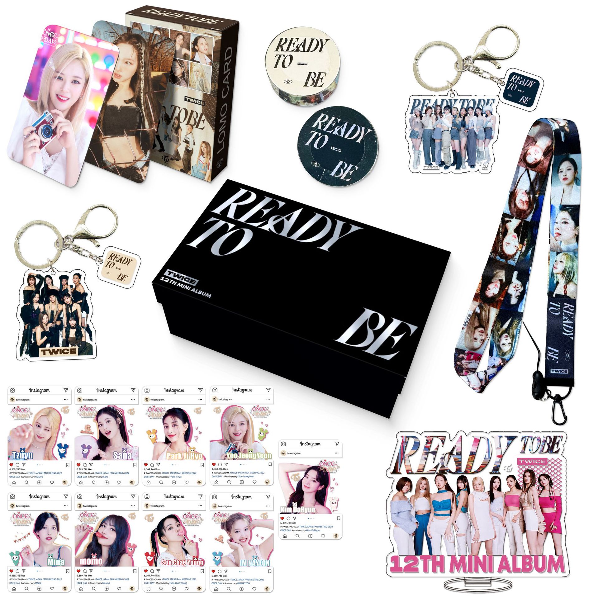 Kpop Boad Twice Gift Box prêt à être des ensembles d'albums Jihyo Dahyun Sana Chaeyoung Tzuyu Keychain Photocard Tapes for Fans Collection