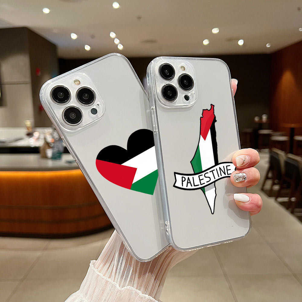 Cas de téléphones portables Case arrière transparente mate pour iPhone 15 14 13 12 11 Pro Max xr xsmax 7 8 Plus Palestine Flag Carte Passport Cover 24412
