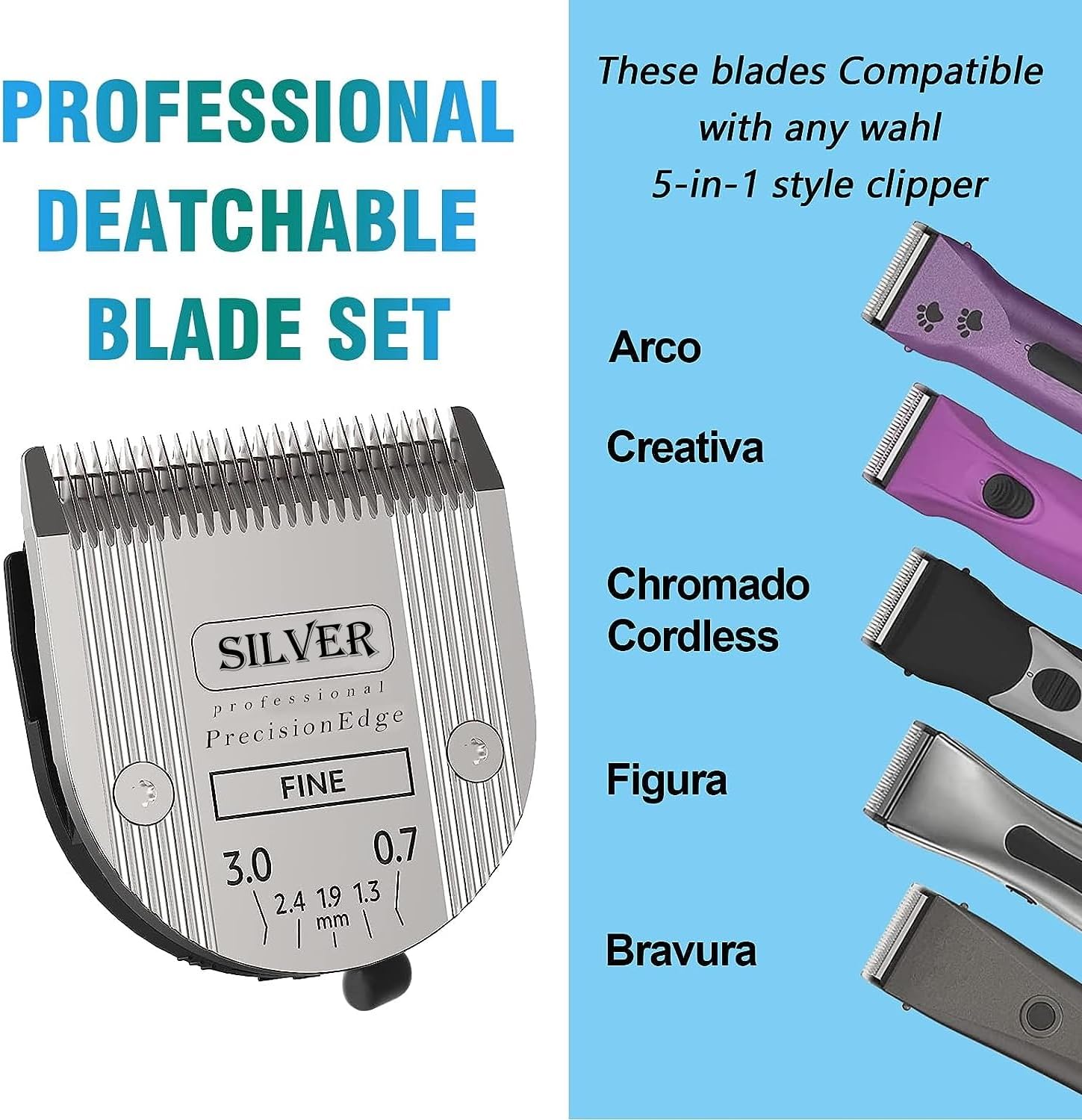 5 in 1 Detachable Replacement Blades Professional For Wahl Animal Bravura .Chromado,Creativa,Figura Dog Clippers for Grooming