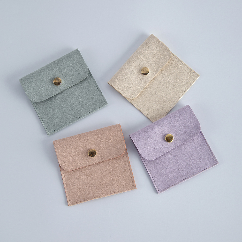 8X8CM Square Snap Jewelry Pouches Packaging Mini Microfiber Soft Velvet Gift Bag Ring Necklace Bag Custom Logo