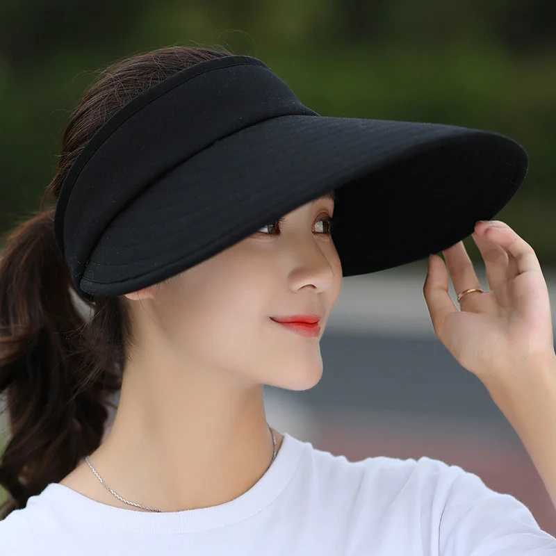 Visors brede rand hoeden emmer hoeden 2021 eenvoudige vrouwen zomerzon vizier brede rand hoed strand hoed verstelbare uV -bescherming vrouwelijk cap packable 24412