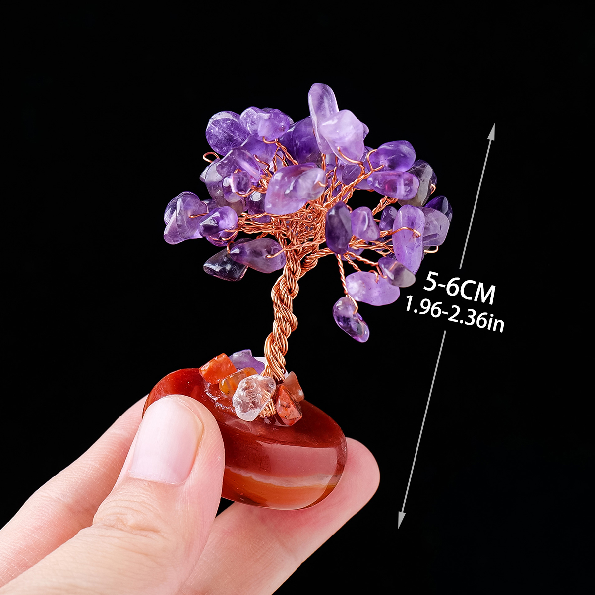 Amethyste Naturel Gravel Copper Fil Emballé Agate Circular Base Mini Crystal Money Tree Reiki Trees Home Decor