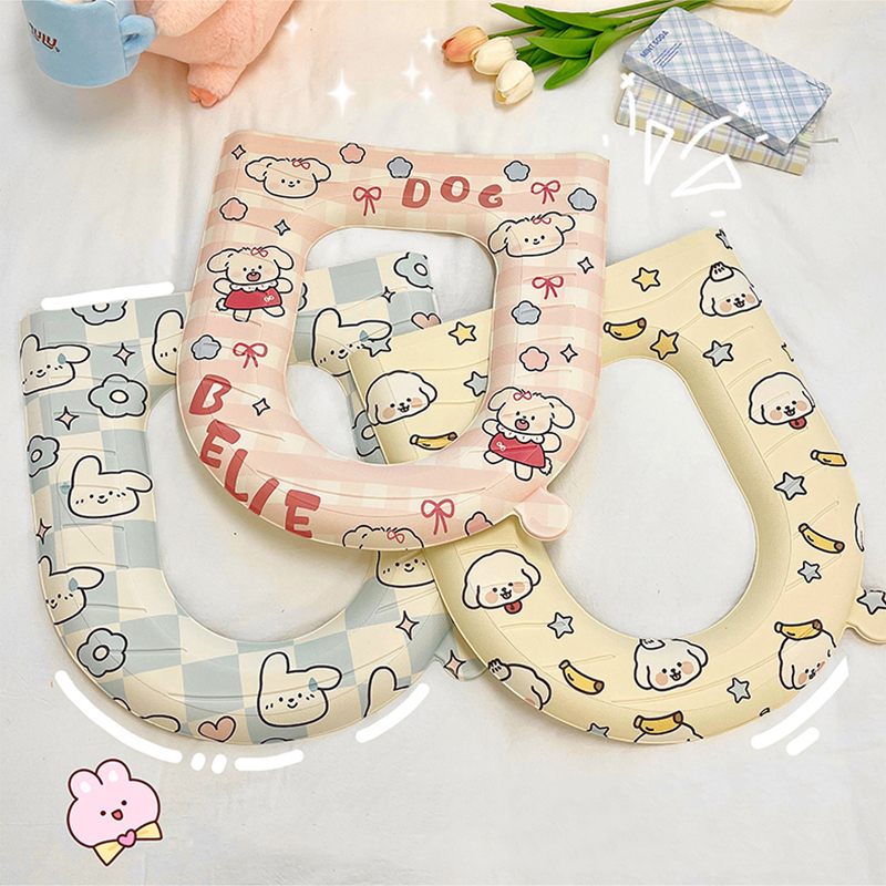 Lovely Toilet Seat Cover with Handle Full Set Kawaii Waterproof Toilet Seat Mat for Home Decor Bathroom Aceesories EVA WC Mat