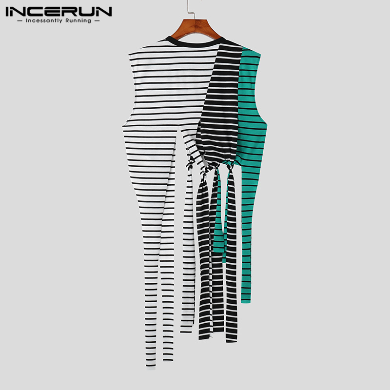 Stylish Hot Selling Topps Incerun New Mens Striped Patchwork Tassel Design Waistcoat Casual Well Fiting Male Croped Vests S-5XL