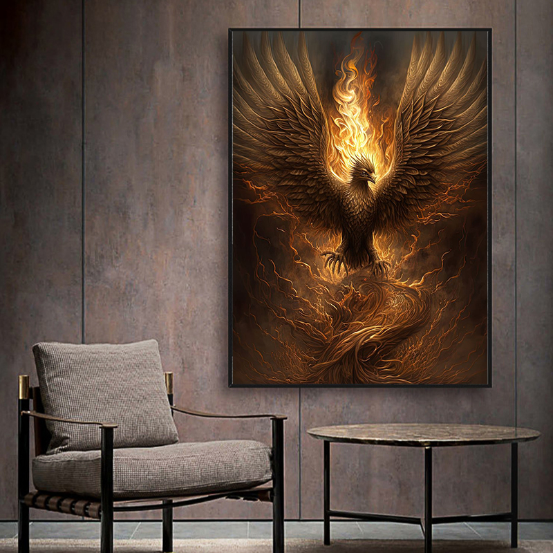 Phoenix Divine Bird Målning Canvas Poster Magic Animal Wall Art Bild för vardagsrum sovrummet lekrum baren heminredning gåva