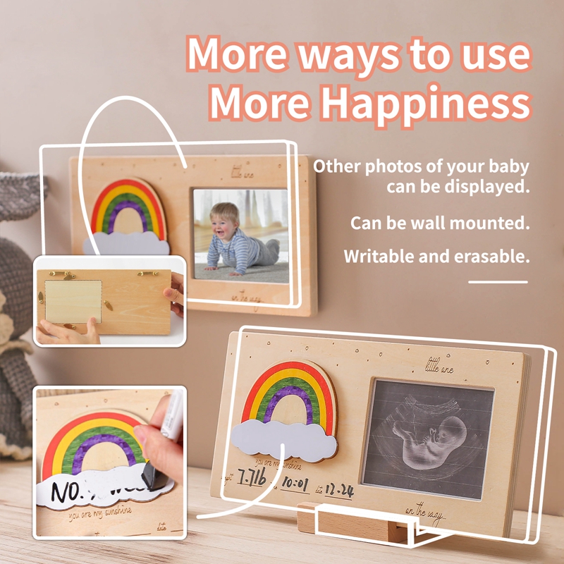 Baby Wooden Ultrasound Memorial Photo Frame Rainbow Baby Annonce Baby Anogram KeepSake Pictures Frame pour DIY Neuve-Cadeau