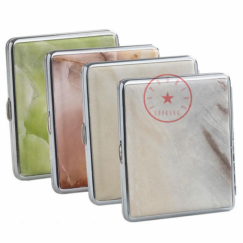 Colorful Marble Pattern Leather Metal Smoking Cigarette Cases Storage Box Portable Opening Elastic Band Clip Dry Herb Tobacco Exclusive Housing Pocket Stash Case