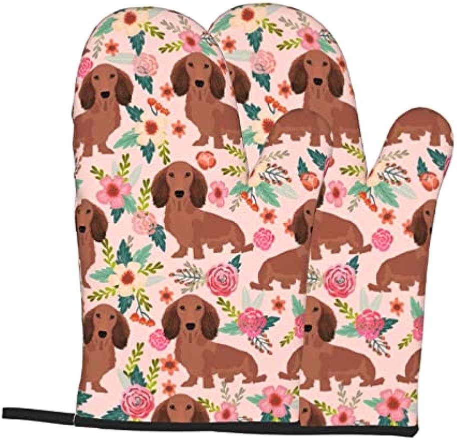 Teckshunds hond met bloemen oven wanten 2 van de 2 st