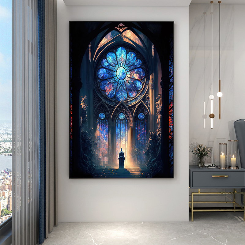 Nordic Cathedral Plakat Kolorowe okno kościoła Painitng na płótnie wydruki salonu wystrój domu