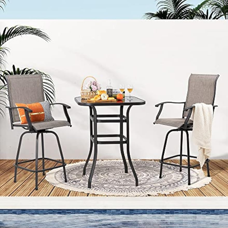 Shintenchi Patio Swivel Bar Set, alle weer textielstof Outdoor High Stool Bistro Set met 2 bar stoelen en glazen tafel