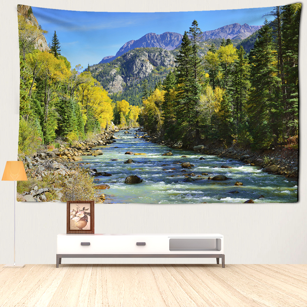 Streamside Forest Tapestry Wall Hanging Bohemian Peaks Natural Landscape Minimalist Art Eesthetics Room Home Decor