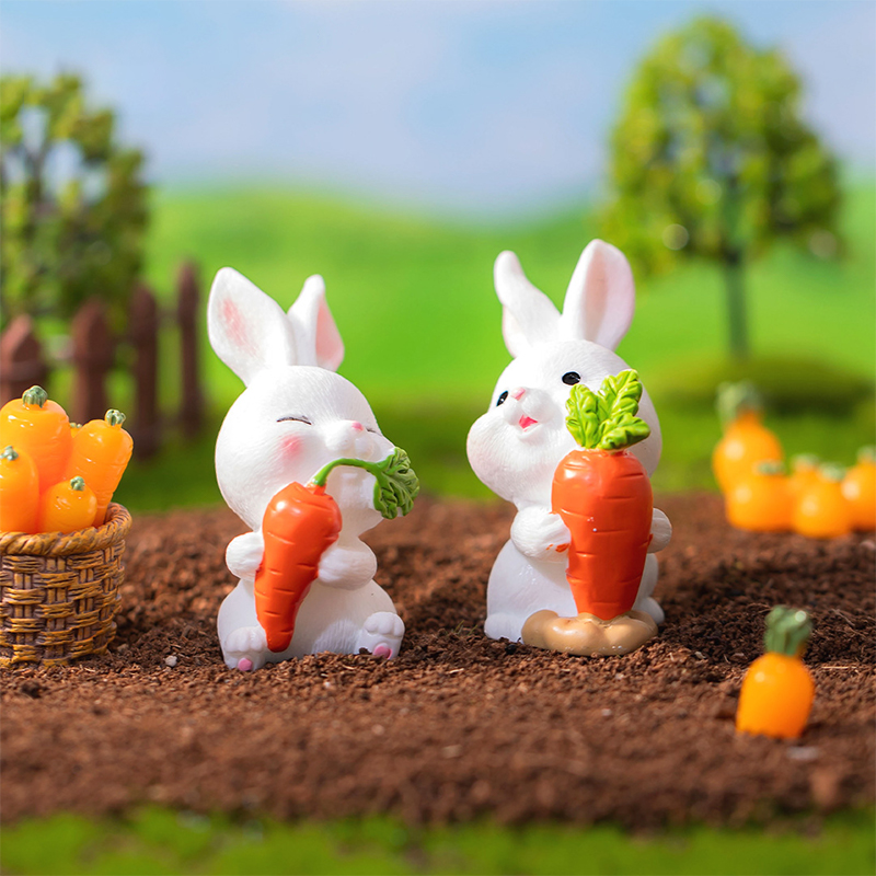 White Rabbit Carrot Figurine Micro Landscape Crafts Miniature Fairy Garden Accessory Modern Figure Christmas Car/Home Decoration