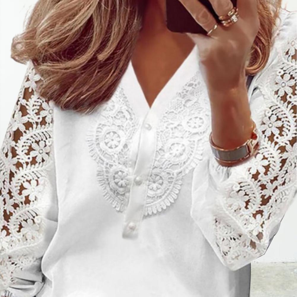 Chemise blanche à chemisier féminin élégant 2023 Summer en dentelle creux à manches longues à manches solides à manches solides