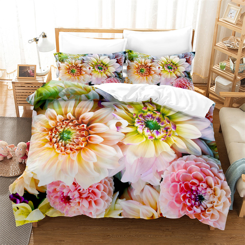 Flores de flores lindas Conjunto de roupas de cama adorável garoto de edredom de garoto, capa de colcha, quarto de meninas de cama linda rei/saien edredon capa Conjunto