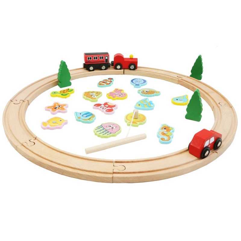 MN6P Décompression Jouet Childrens en bois électrique petit piste de train ensemble magnétique Budiot Building Block Assembly Fishing Game Toy Toy Set 240413