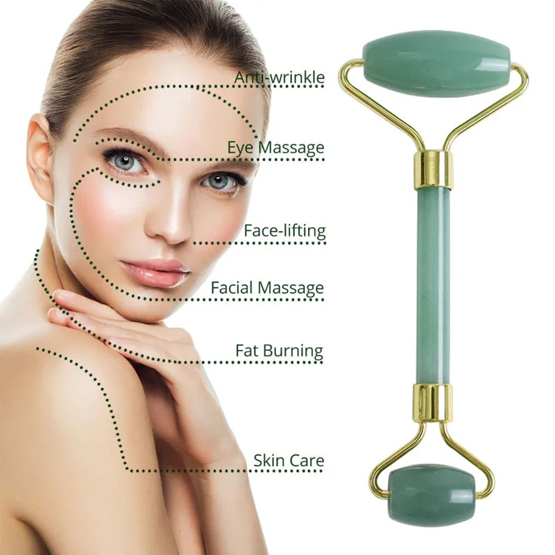 Aventurine Jade Roller Sleep Eye Mask Natural Stone Face Roller Massager Gua Sha Scraper Cold Therapy Eyes Curtain Beauty Tools