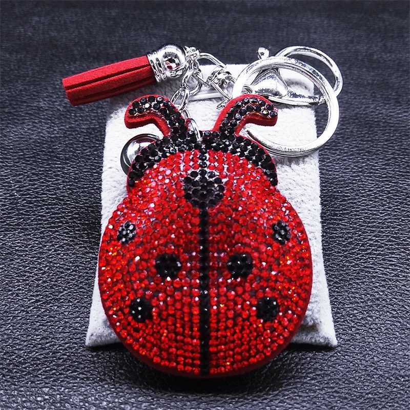 Anelli chiave coccinella nappa in cristallo keychain borse fascino donne/uomini accessori catena chiave di coccinella gioielleria llaveros para mujer lujo k2871s01 240412