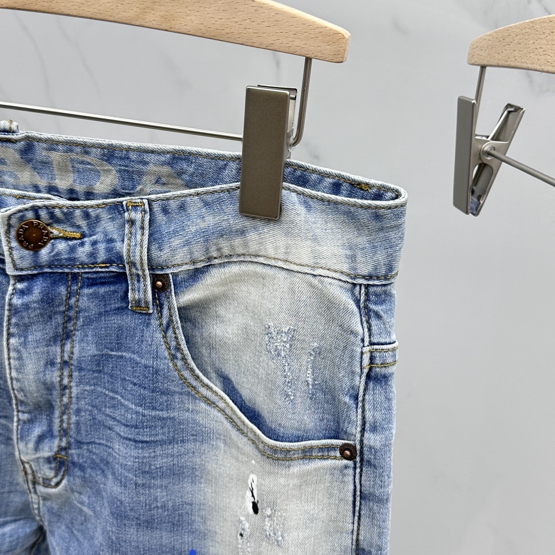 2024 Spring herfst borduurbrief afdrukken zipper heren jeans licht gewassen man's lange potloodbroek wcnz062