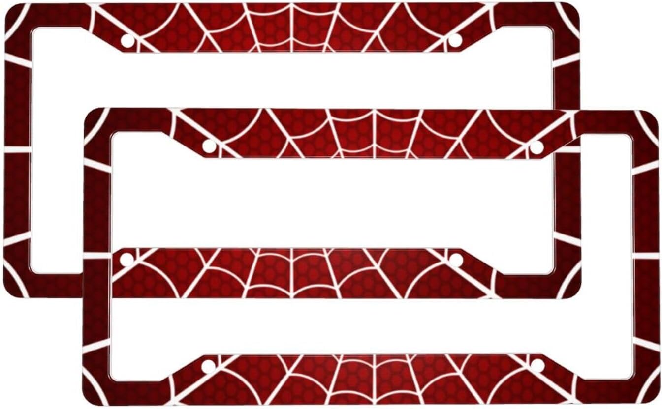 Örümcek Web Desen Araç Plaka Çerçevesi 2 Paket Plaka Tutucu 4 Delikli Araç Etiketi Çerçeve Kadınlar Erkekler ABD Araçları