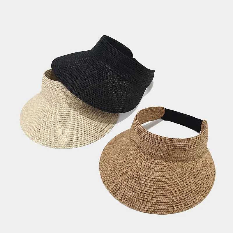 Visir Wide Brim Hatts Bucket Hats Summer Solid Sun Hat Hat Hat Foldbar Top Visor Cap for Women 01 240412