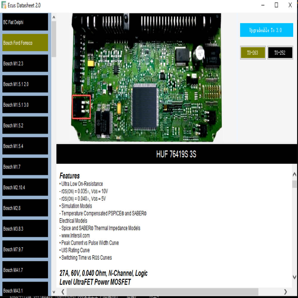 ECUS -Datenblatt 2.0 -PCB -Schaltpläne mit elektronischen Komponenten des Autokus und zusätzlichen Informationen