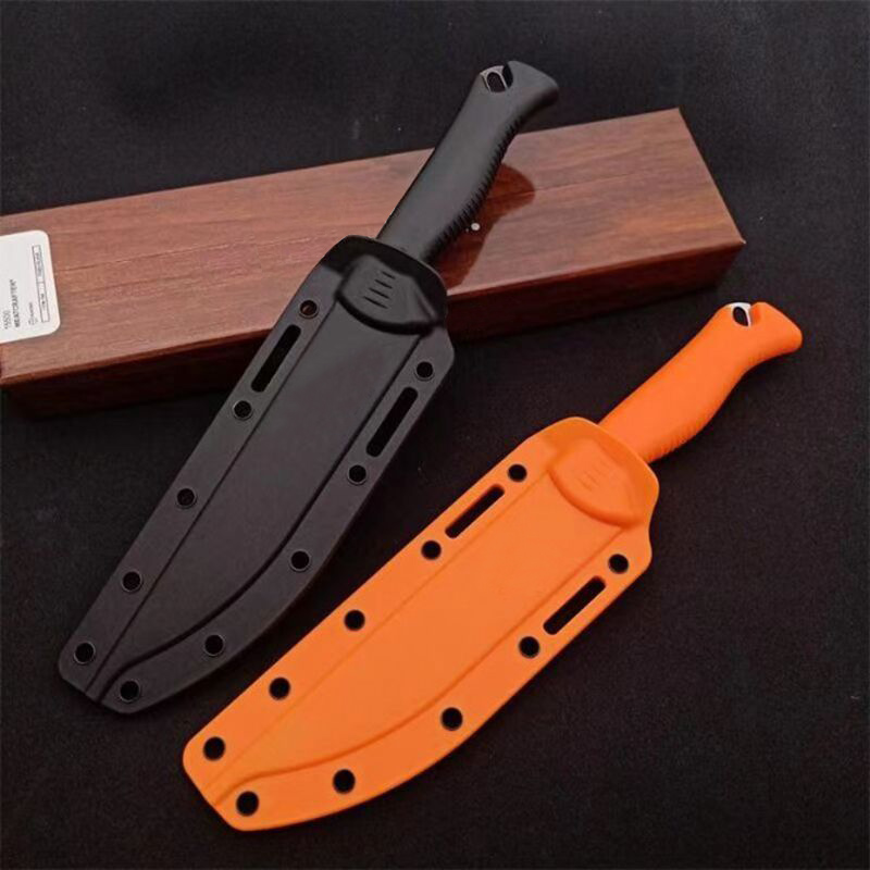 Orange / noir haut de gamme 15500 Couteau droit CPM-154 Lavage en pierre / Point de goutte en satin Blade Tang Nylon Full Nylon Plus Handle de fibre de verre Couteaux fixes