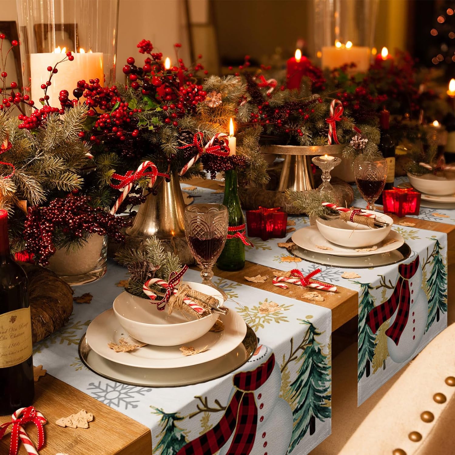 Christmas Snowman Pine Tree Linen Table Coureurs de mariage Décor de mariage Farmhouse Kitchen Dining Table Coureurs de Noël Décortions