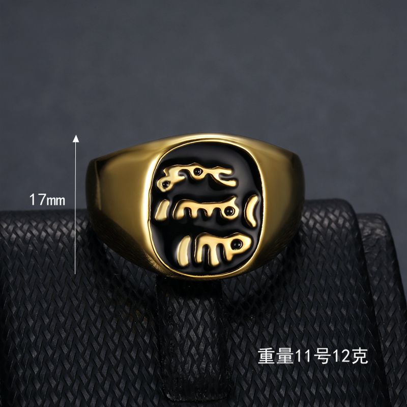 Hip Hop Black Drip Letters Ring 316L Stainless Steel Gold Plated Mens Jewelry