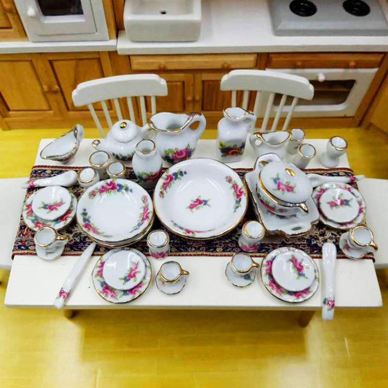 / set 1:12 Dollhouse Miniature Table Varelle Porcelaine Cerramic Tea tasse Plats