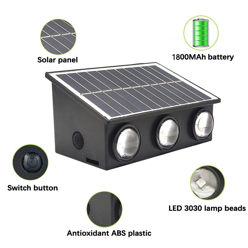 6LED SUPER BRIGHT 5050 SMD ABS Up and Down Solar Garden Lights屋外IP65防水壁取り付けられたLEDソーラーウォールライト