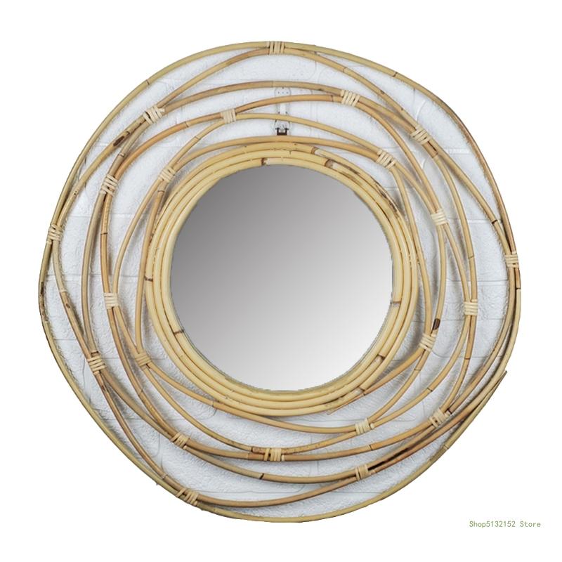 QX2E Specchio irregolare Rattan Specchio innovativo Decorazioni artistiche specchi il salotto Specchio da parete del bagno