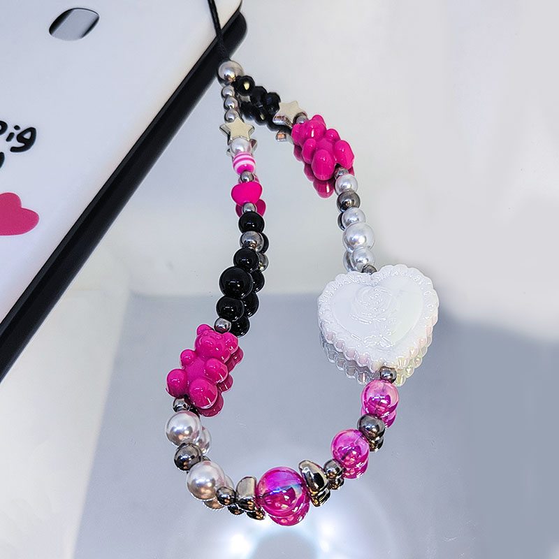 Coeur téléphone mobile charme chaîne lanière de chaîne pour les femmes en verre de poire en acrylique