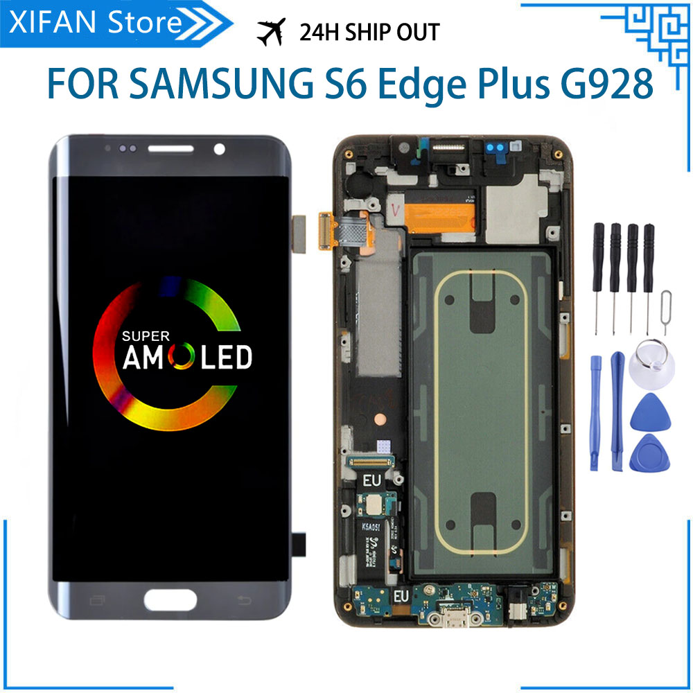 Samsung Galaxy S6 Edge Plus G928 G928F LCDディスプレイタッチスクリーンデジタイザーアセンブリのスーパーAMOLED G928 LCD