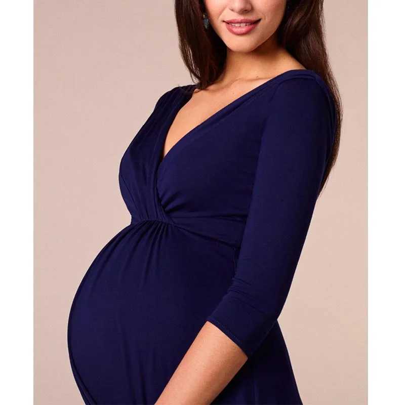 Maternity Dresses Breastfeeding Dresses Maternity Clothes for Pregnant Women Clothing Solid V-Neck Pregnancy Dresses Mother Wear Evening Dress 24412