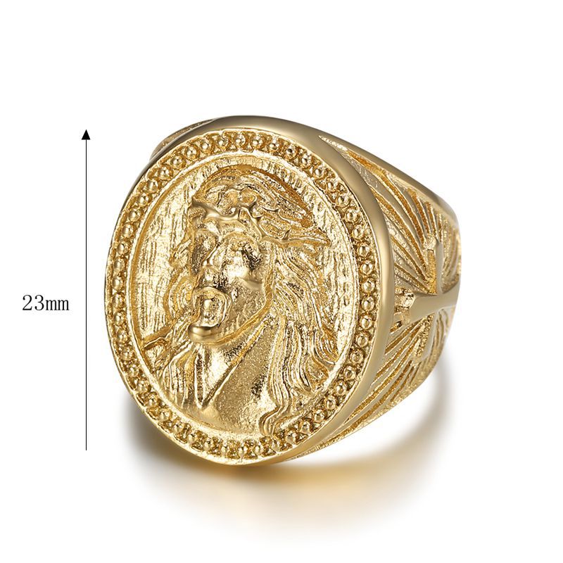 Hip Hop Jesus Casting Ring Vacuum Gold Plated Stainless Steel Mens Jewelry