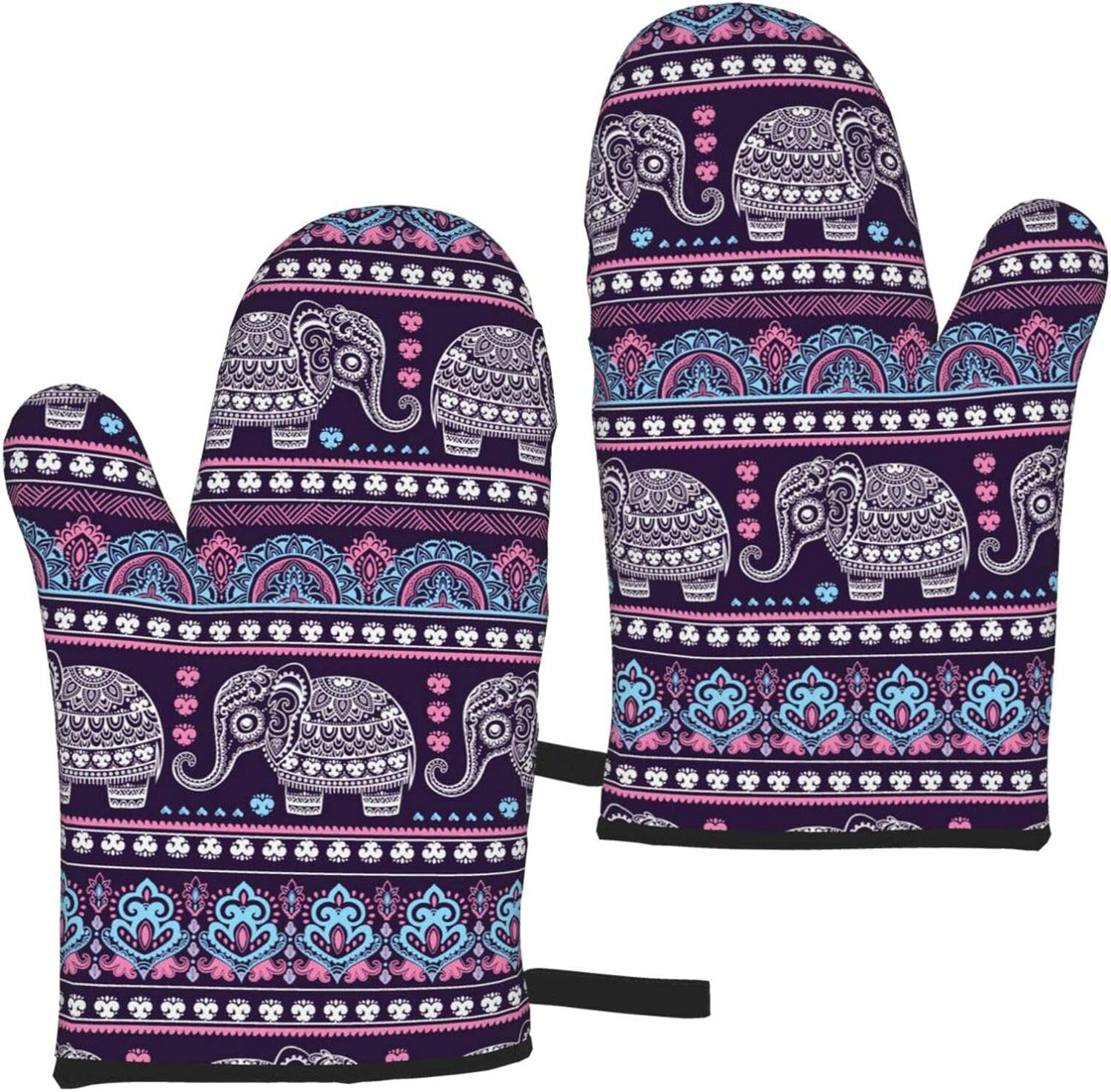 Set Oven Mitts Tribal Ethnique Elephant Mandala Elephant Baking Glove For Cooking Bbq Four Gants Kitchen Gants Gants For